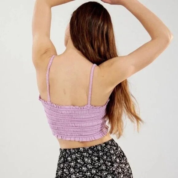 URBAN OUTFITTERS | Chelsea Linen Ruched Cami Crop Tank Top Purple - Picture 3 of 10
